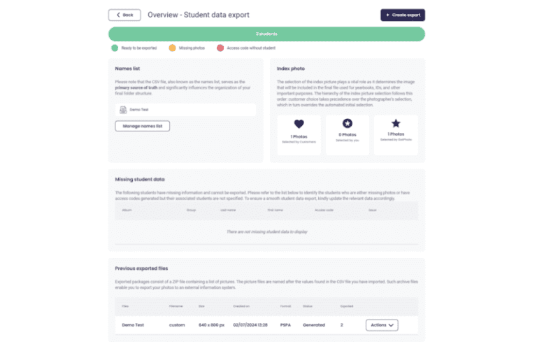 Student data export