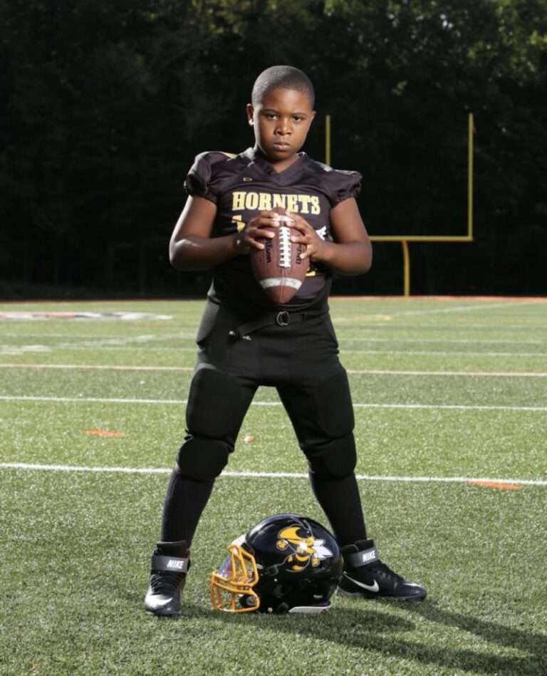 A youth football player on the field