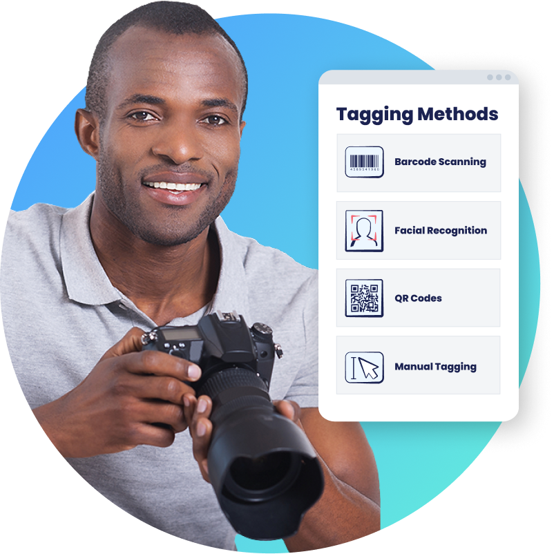 GotPhoto graphic showing different tagging methods offered by the platform.